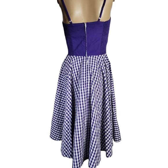 Hell Bunny Purple Checkered Gingham Fit & Flare Pinup Style Midi Dress - Picture 5 of 11